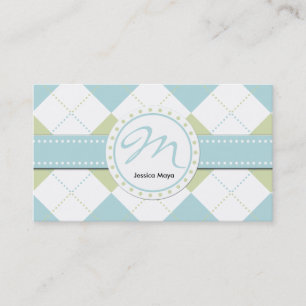 Pastel Blue and Green Checker Patterns Business Card