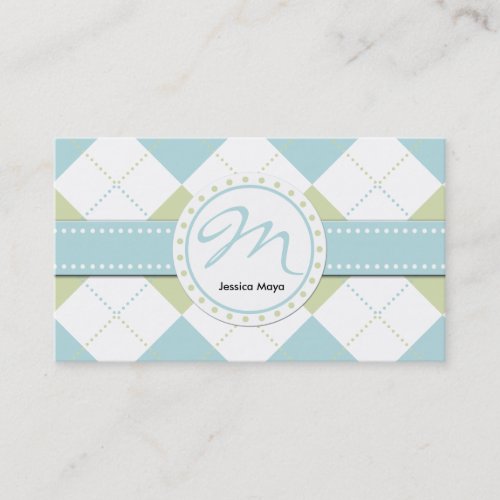 Pastel Blue and Green Checker Patterns Business Card Templates