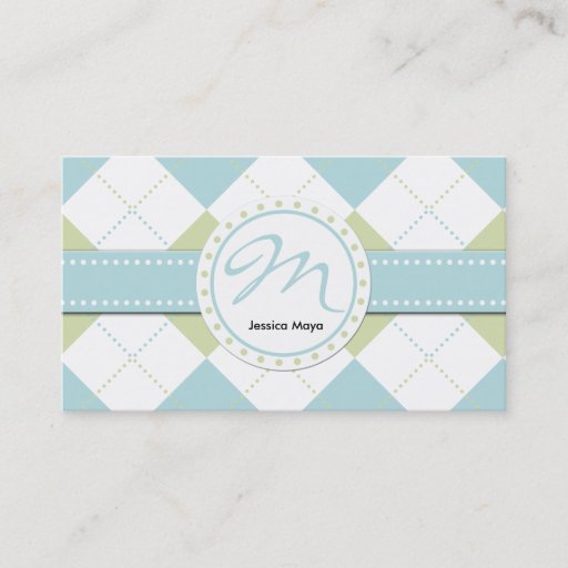 Customizable Pastel Blue and Green Checker Patterns Business Card Templates