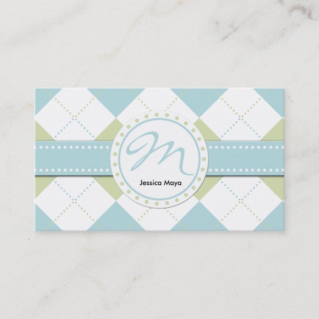 Pastel Blue and Green Checker Patterns Business Card (Front)