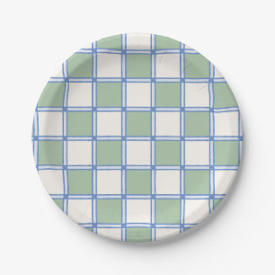 Pastel Blue and Green Painted Checkers Paper Plates