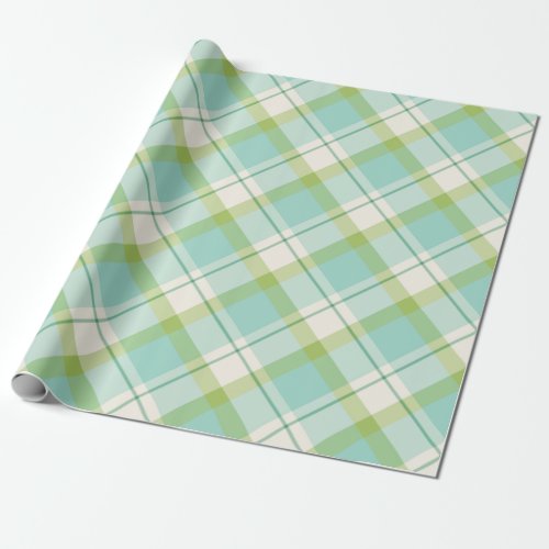 Pastel blue and green spring plaid pattern wrapping paper