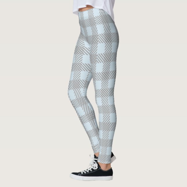 Pastel Blue and Grey Plaid Leggings (Left)