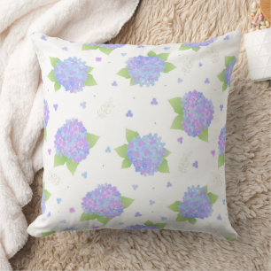 Pastel Blue and Lilac Hydrangea Floral Pattern Throw Pillow