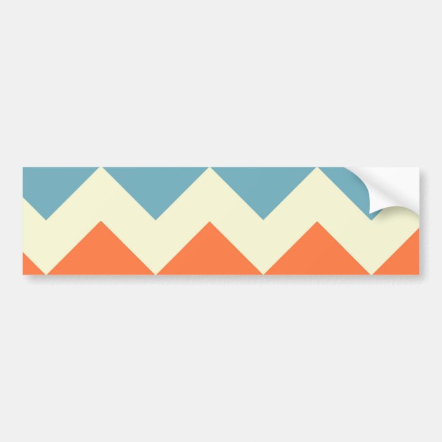 Pastel Blue and Orange Chevron Stripes Bumper Sticker (Front)