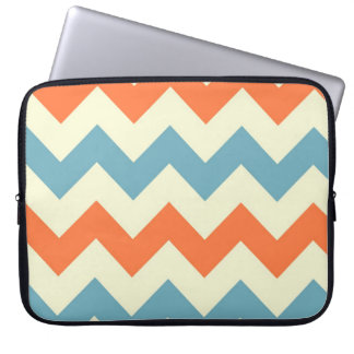 Pastel Blue and Orange Chevron Stripes Laptop Sleeve