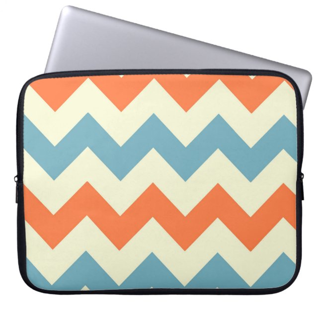 Pastel Blue and Orange Chevron Stripes Laptop Sleeve (Front)