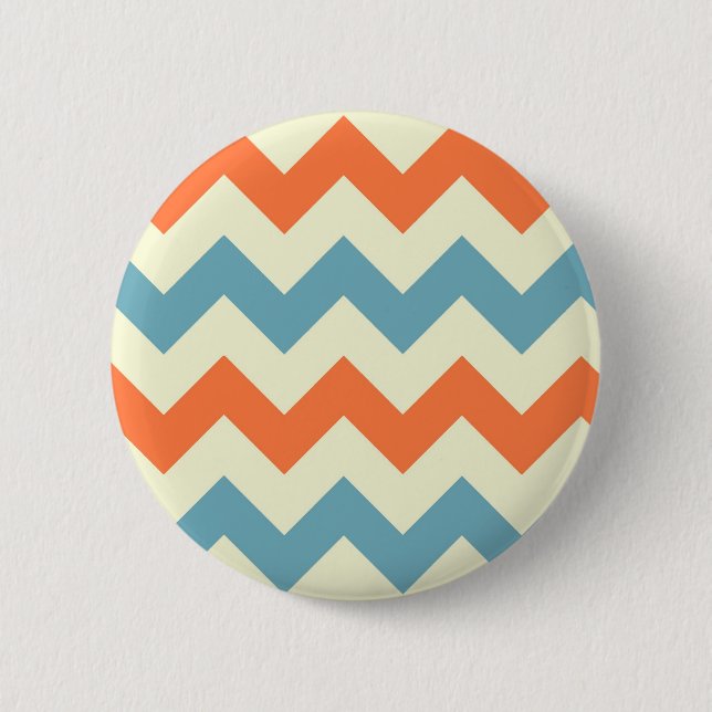 Pastel Blue and Orange Chevron Stripes Pinback Button (Front)
