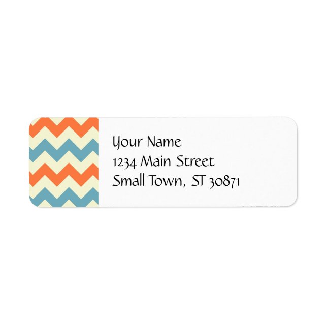Pastel Blue and Orange Chevron Stripes Zig Zags Label (Front)