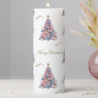 Pastel Blue and Pink Christmas Pillar Candle