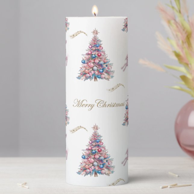 Pastel Blue and Pink Christmas  Pillar Candle (In Situ)
