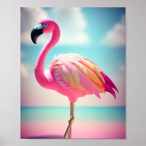 Pastel blue and pink flamingo artwork poster