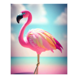 Pastel blue and pink flamingo artwork poster