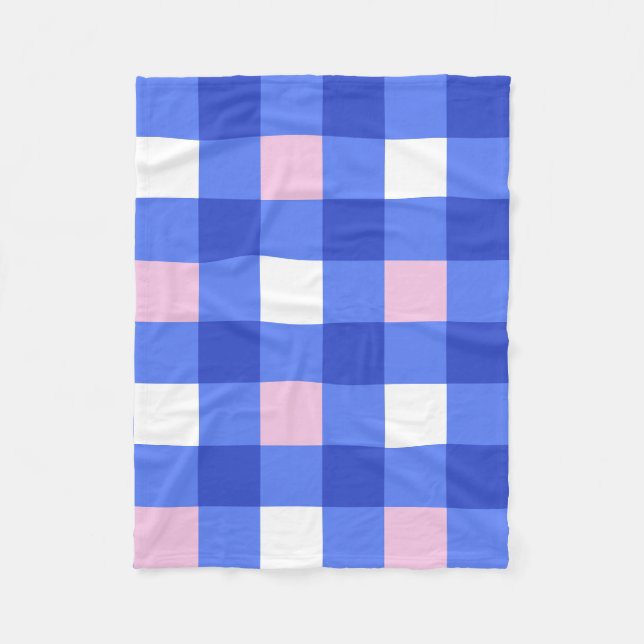 Pastel Blue and Pink Gingham Check Pattern Fleece Blanket (Front)