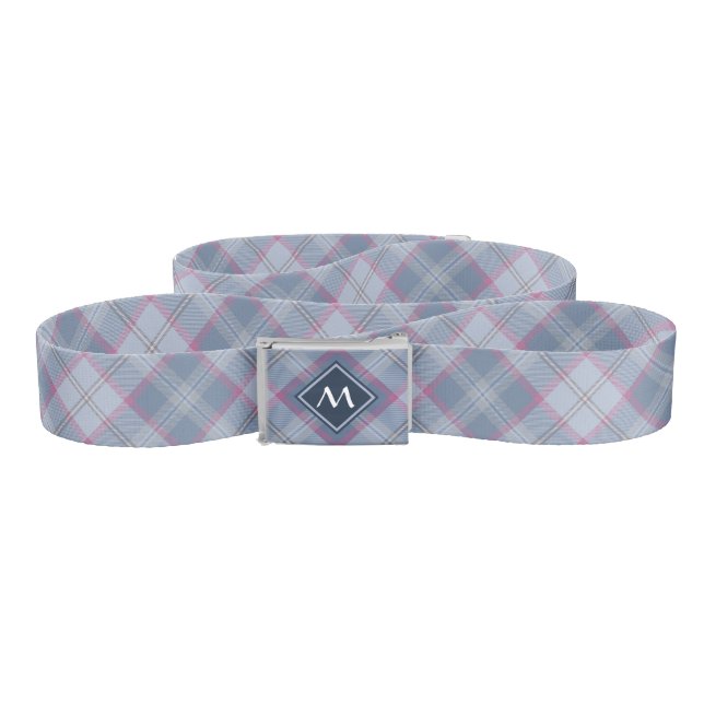 Pastel Blue and Pink Tartan Belt (Zig-Zag)