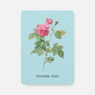 Pastel Blue and Pink Vintage Rose Botanical Thank You Card