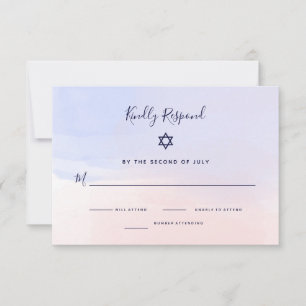 Pastel Blue and Pink Watercolor Bat Mitzvah RSVP Card