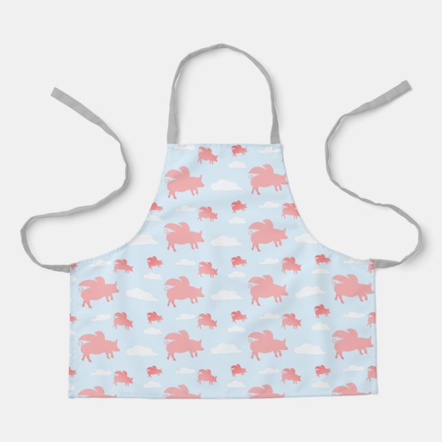 Pastel Blue and Pink Whimsical Flying Pigs  Apron (Front)