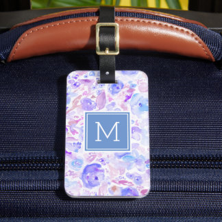 Pastel Blue and Purple Floral Custom Monogrammed Luggage Tag