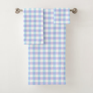 Pastel Blue and Purple Gingham Bath Towel Set