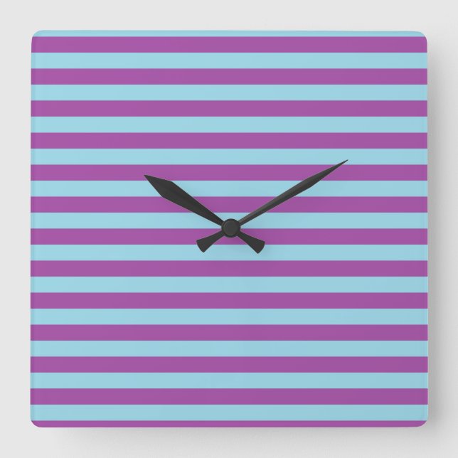 Pastel Blue and Purple Stripes Square Wall Clock (Front)