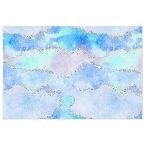Pastel Blue and Silver Glitter Ocean Agate Tissue Paper
