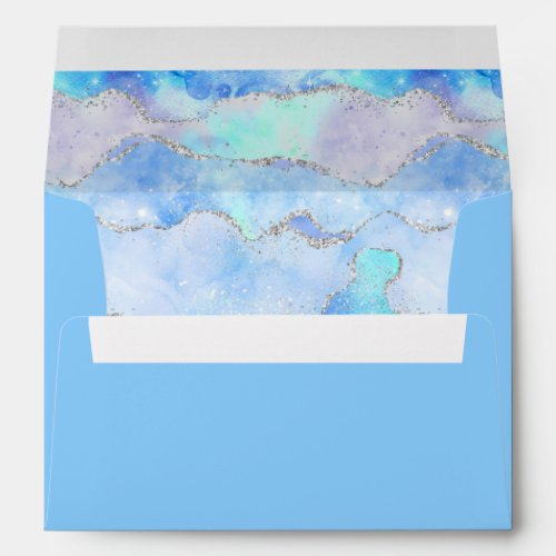Pastel Blue and Silver Sequins Agate Envelope