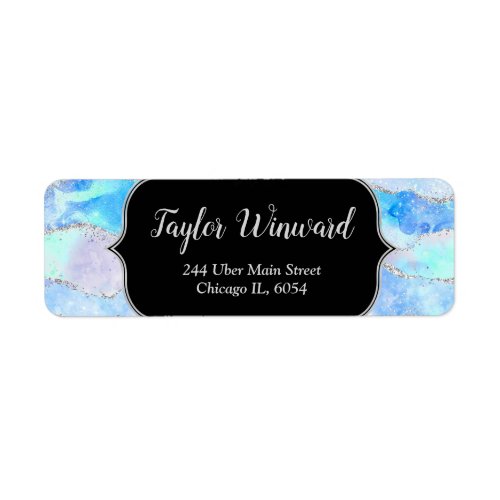Pastel Blue and Silver Sequins Agate Label