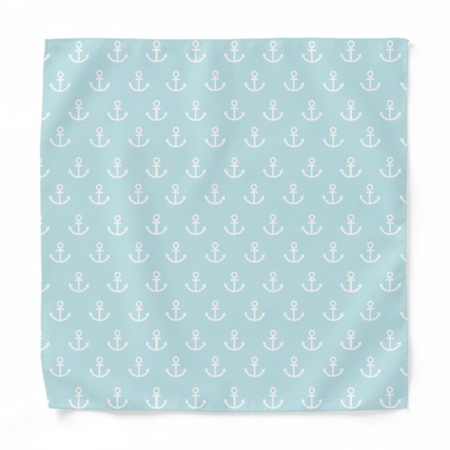 Pastel Blue and White Anchor Pattern Bandana (Front)