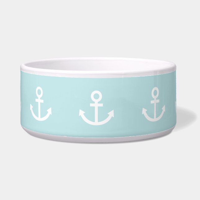 Pastel Blue and White Anchor Pattern Bowl (Front)