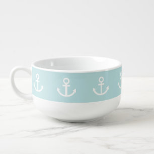 Pastel Blue and White Anchor Pattern Soup Mug