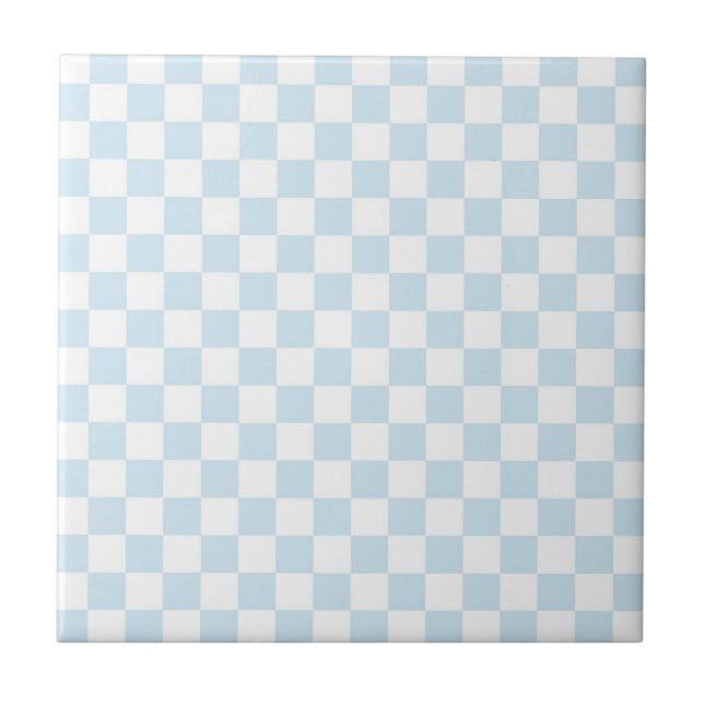 Pastel Blue and White Checkerboard Ceramic Tile (Front)