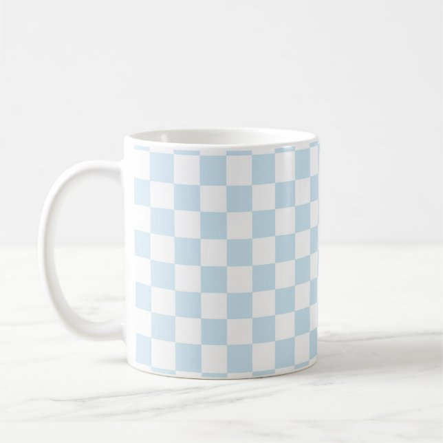 Pastel Blue and White Checkerboard Coffee Mug (Left)