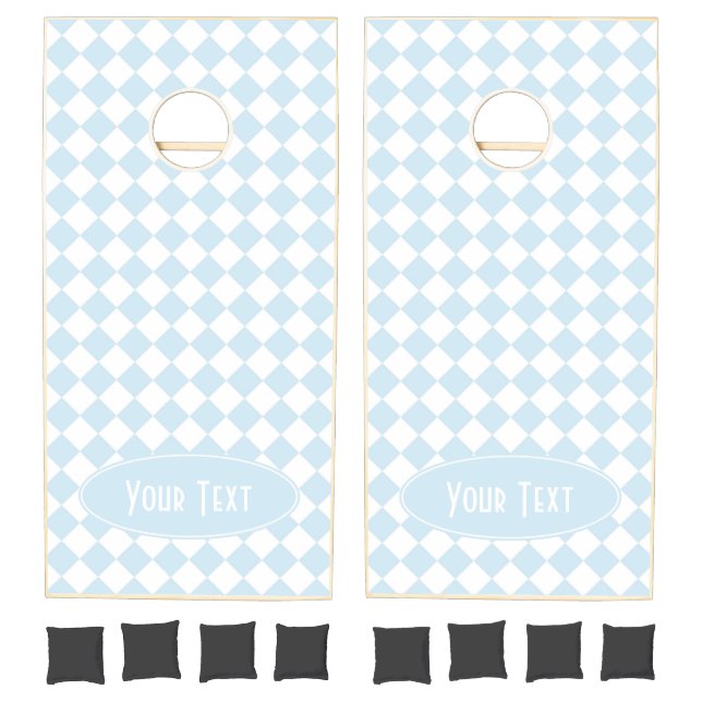 Pastel Blue and White Checkerboard Cornhole Set (Set)