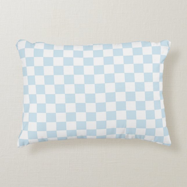 Pastel Blue and White Checkerboard Decorative Pillow (Front)