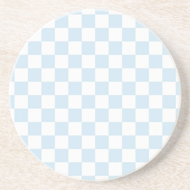 Pastel Blue and White Checkerboard Drink Coaster (Front)