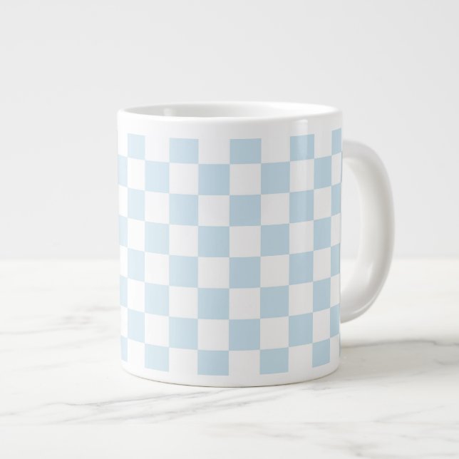 Pastel Blue and White Checkerboard Giant Coffee Mug (Front Right)