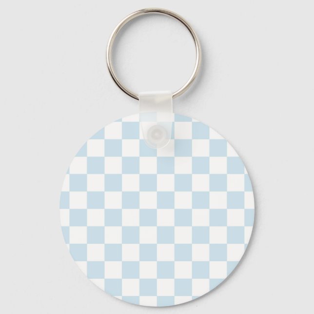 Pastel Blue and White Checkerboard Keychain (Front)