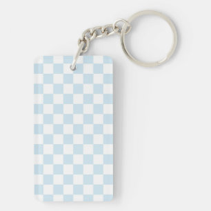 Pastel Blue and White Checkerboard Keychain