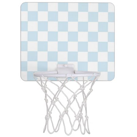 Pastel Blue And White Checkerboard Mini Basketball Hoop