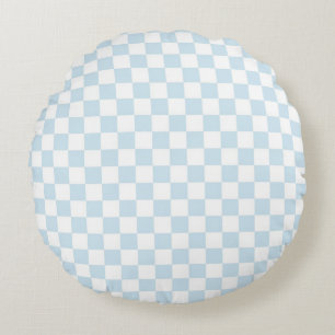 Pastel Blue and White Checkerboard Round Pillow