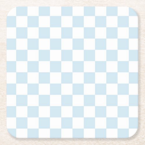 Pastel Blue and White Checkerboard Square Paper Coaster