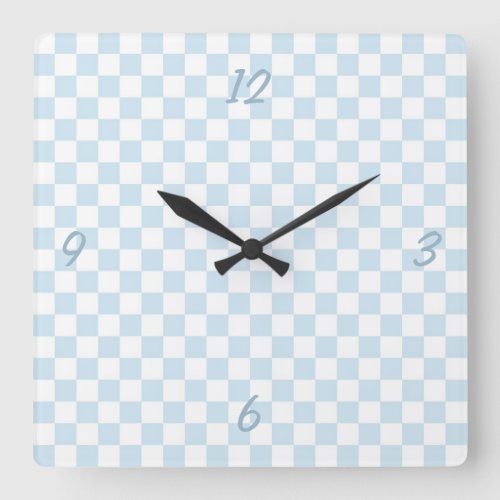 Pastel Blue and White Checkerboard Square Wall Clock