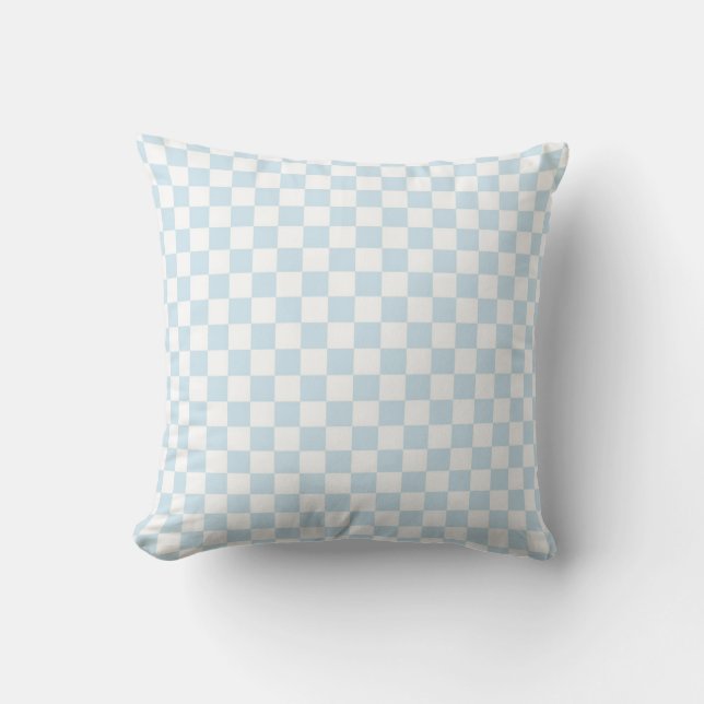 Pastel Blue and White Checkerboard Throw Pillow (Front)