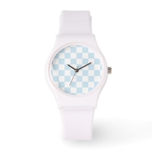 Pastel Blue and White Checkerboard Watch (Front)