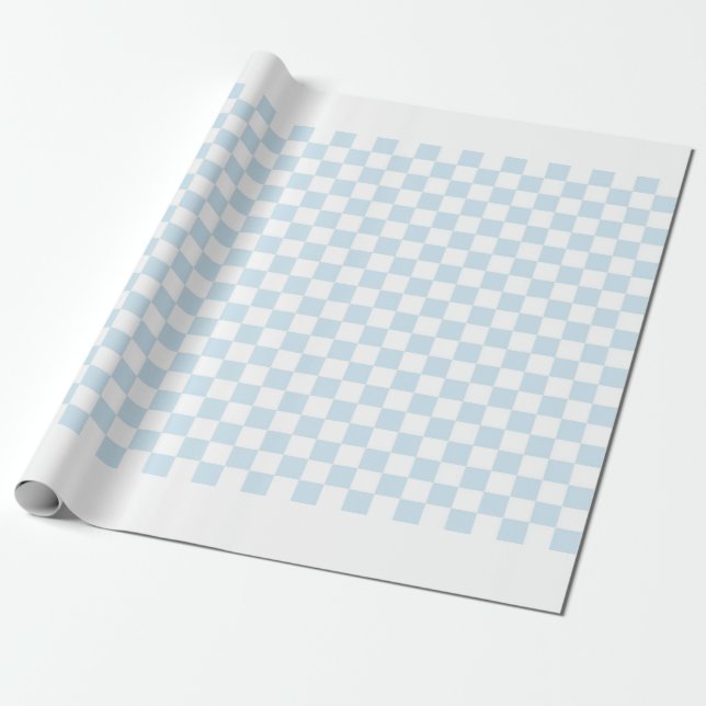 Pastel Blue and White Checkerboard Wrapping Paper (Unrolled)