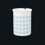 Pastel Blue and White Diamond Checkered Pattern Beverage Pitcher<br><div class="desc">Blue and White Diamond shaped Check pattern
 Baby Blue and White diamond shape Checkerboard pattern
 Powder Blue and White diamond Checked pattern
 White and Blue diamond Checks</div>