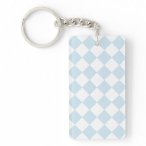 Pastel Blue and White Diamond Checkered Pattern Keychain