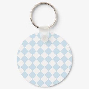 Pastel Blue and White Diamond Checkered Pattern Keychain