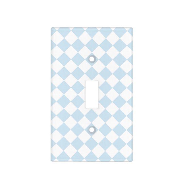 Pastel Blue and White Diamond Checkered Pattern Light Switch Cover (Front)